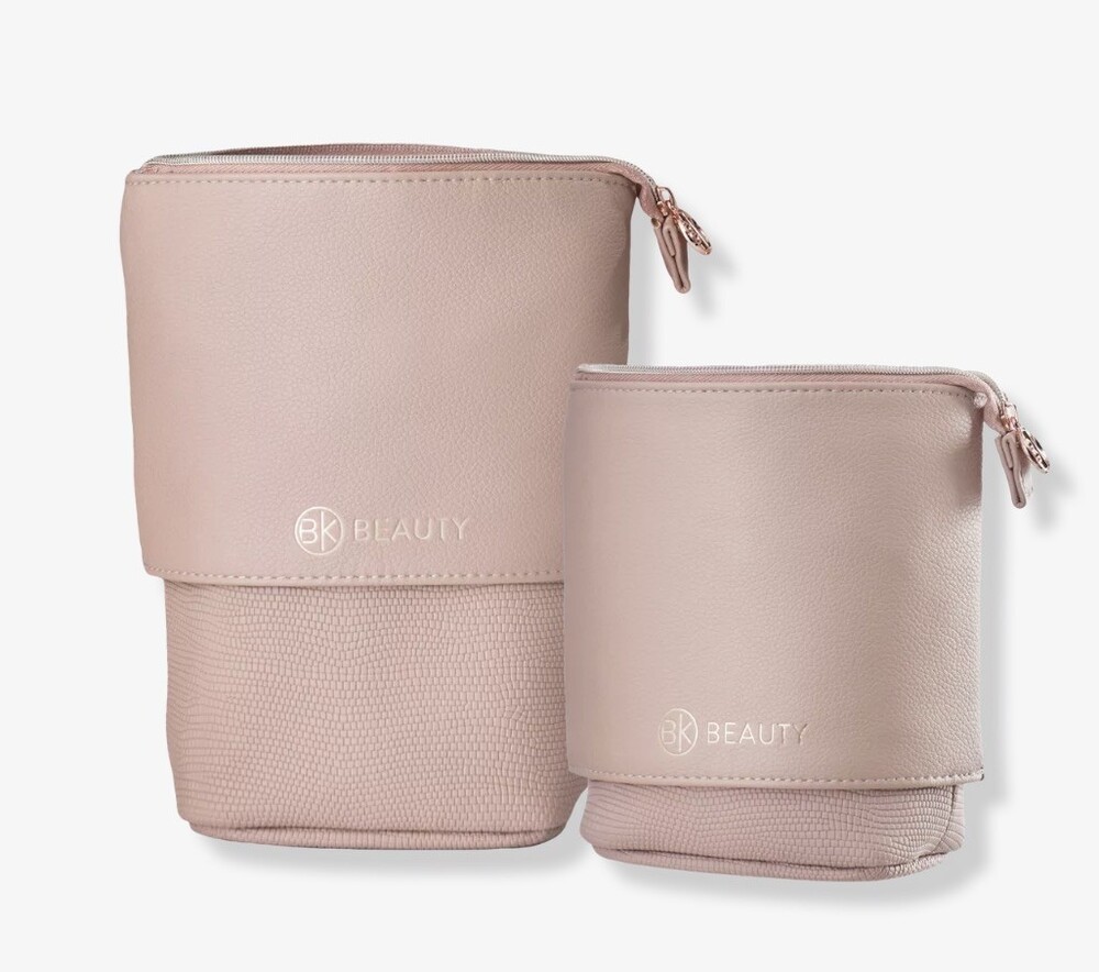 BK Beauty Blush pink Faux Leather convertible Makeup brush Bag